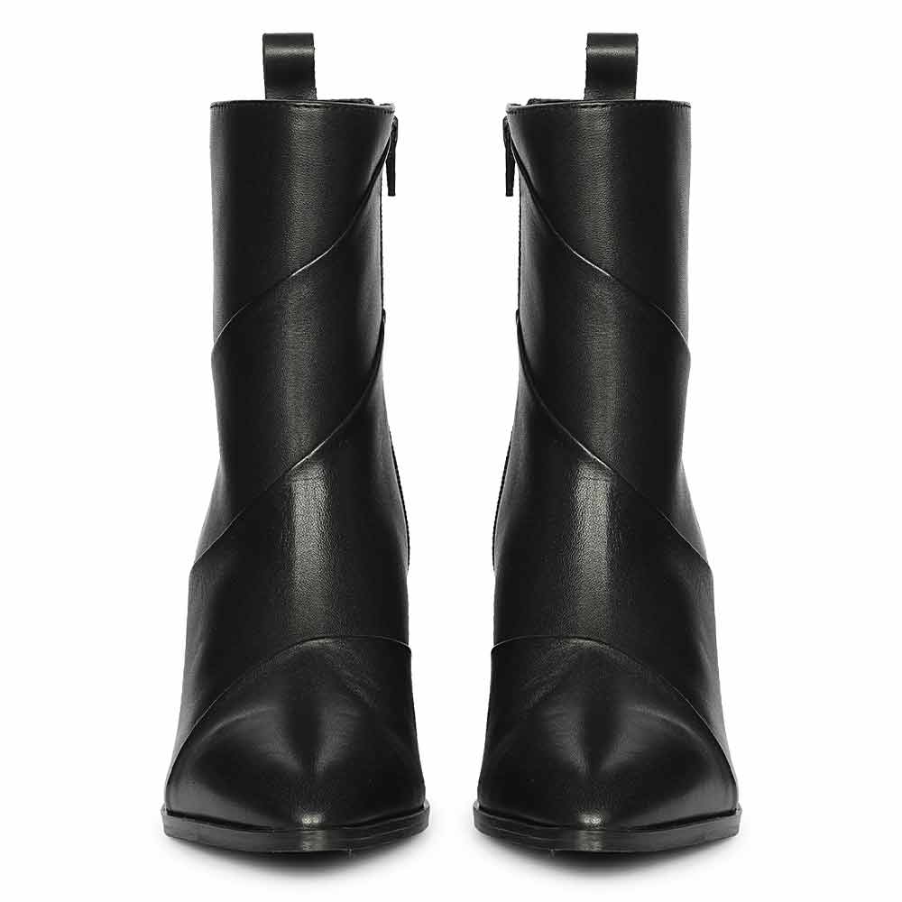 Saint Novara Folded Black Leather Wedge Ankle Boots
