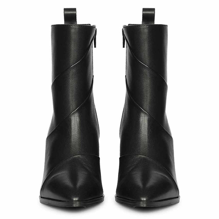 Saint Novara Folded Black Leather Wedge Ankle Boots