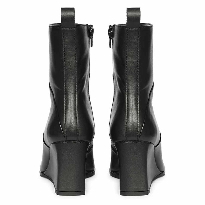 Saint Novara Folded Black Leather Wedge Ankle Boots