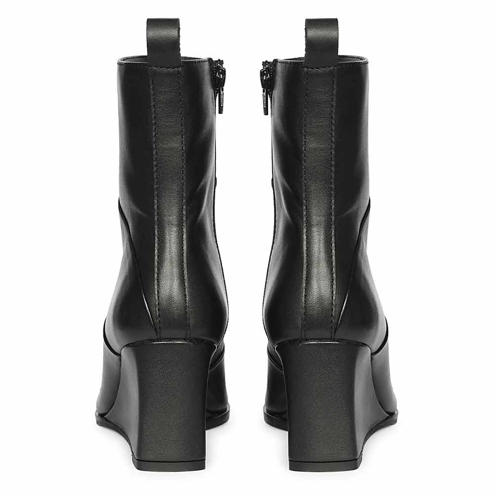 Saint Novara Folded Black Leather Wedge Ankle Boots