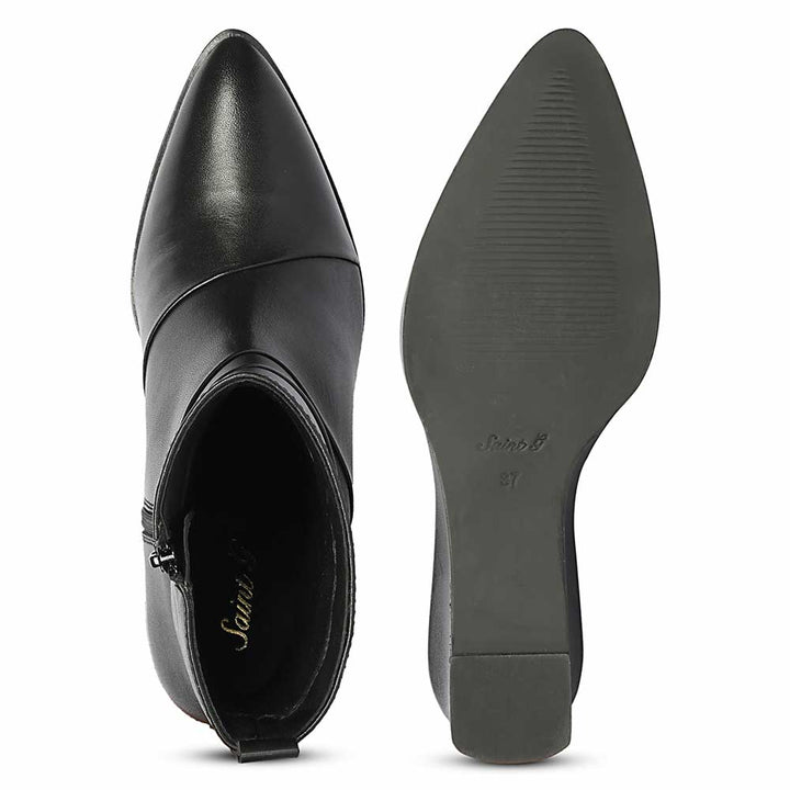 Saint Novara Folded Black Leather Wedge Ankle Boots
