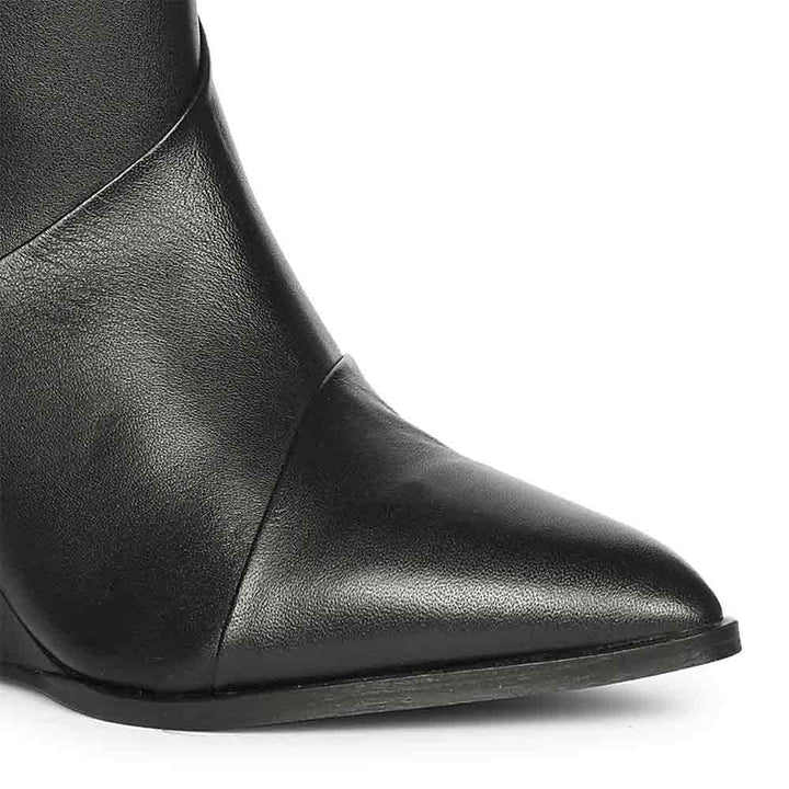 Saint Novara Folded Black Leather Wedge Ankle Boots