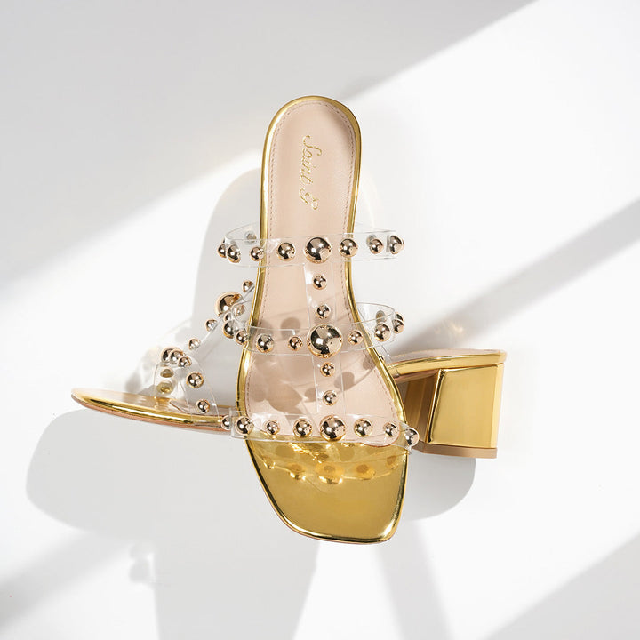 Saint Ivo Stud Embellished Gold Block Heels