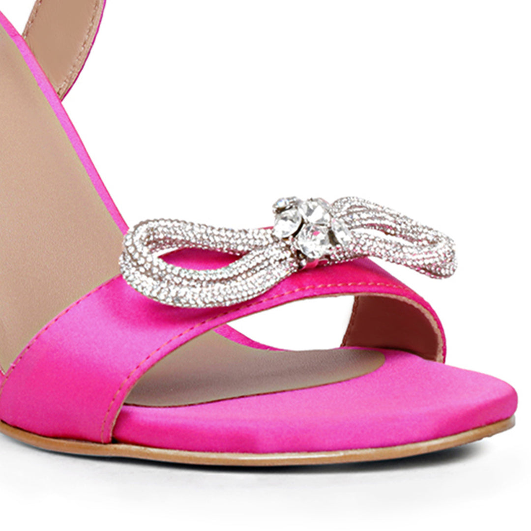 Studded Bow Hot Pink Leather Stilettos and Pumps