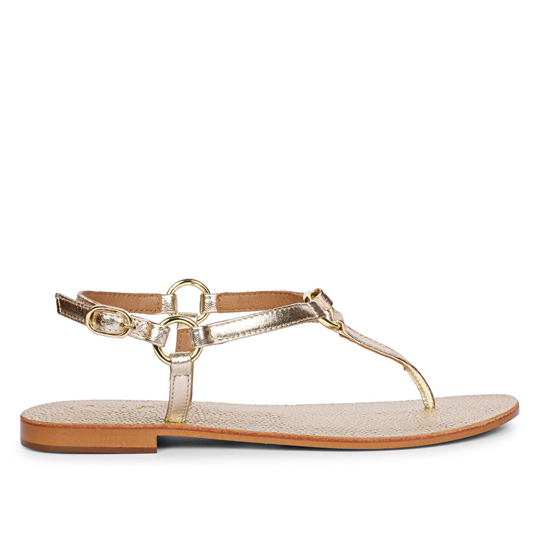 Saint Coretta Golden O-Ring Platin Leather Sandals