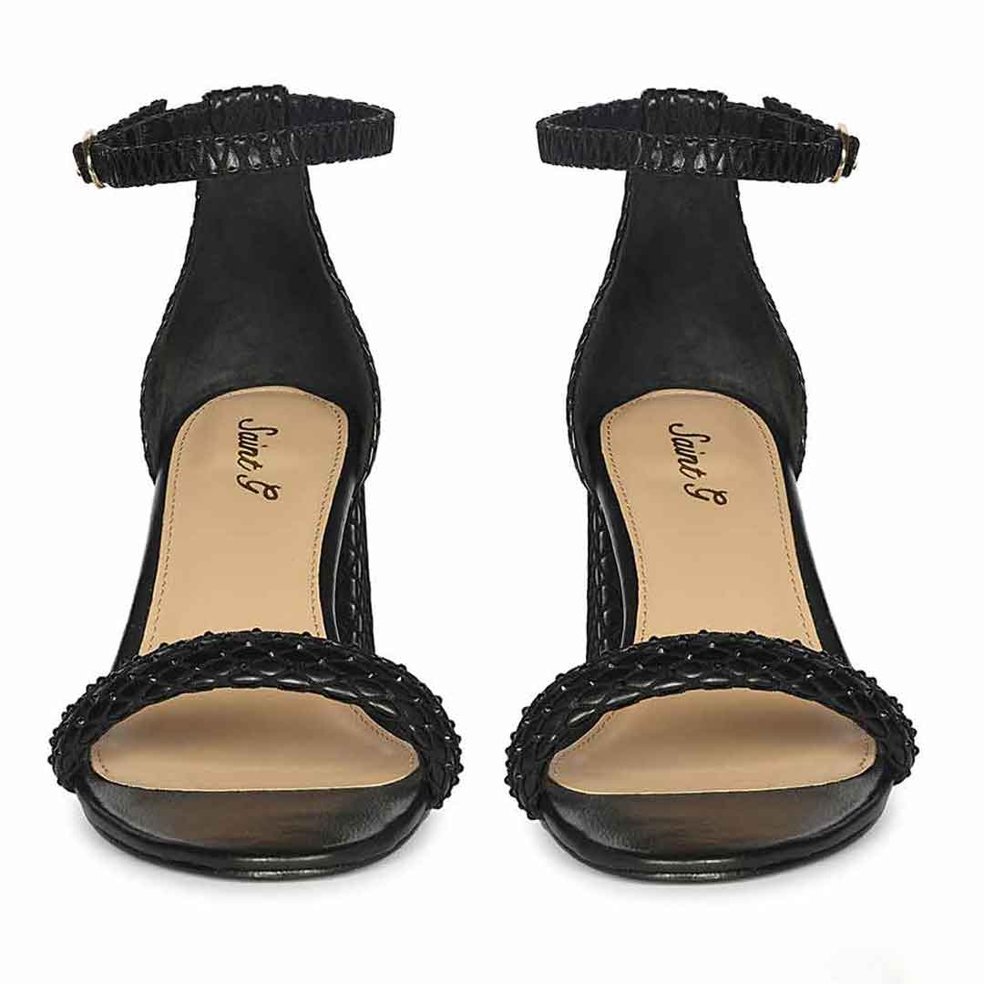 Saint Verona Black Vegan Leather Block Heels