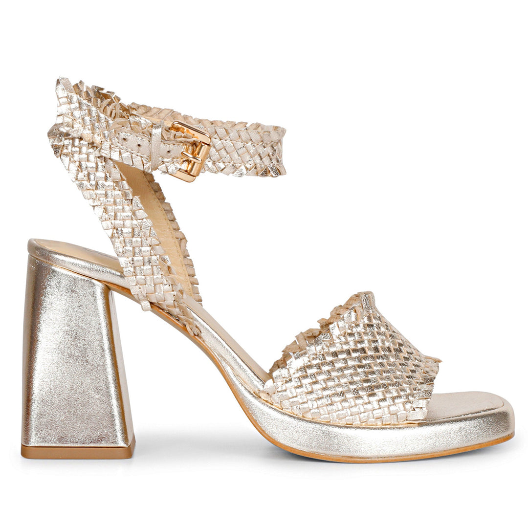 Gold Hand-Woven Leather Heels – Elevate Your Style with Saint Hannah