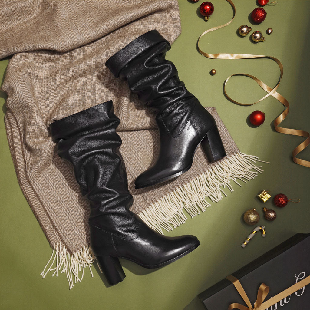 Saint Claretta Black Leather Knee High Slouch Boots