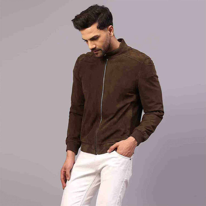 Saint Freya Olive Suede Leather Men's Bomber Style Jackets