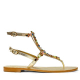 Saint Zuri Multi Stone Embellished Gold Leather Sandals