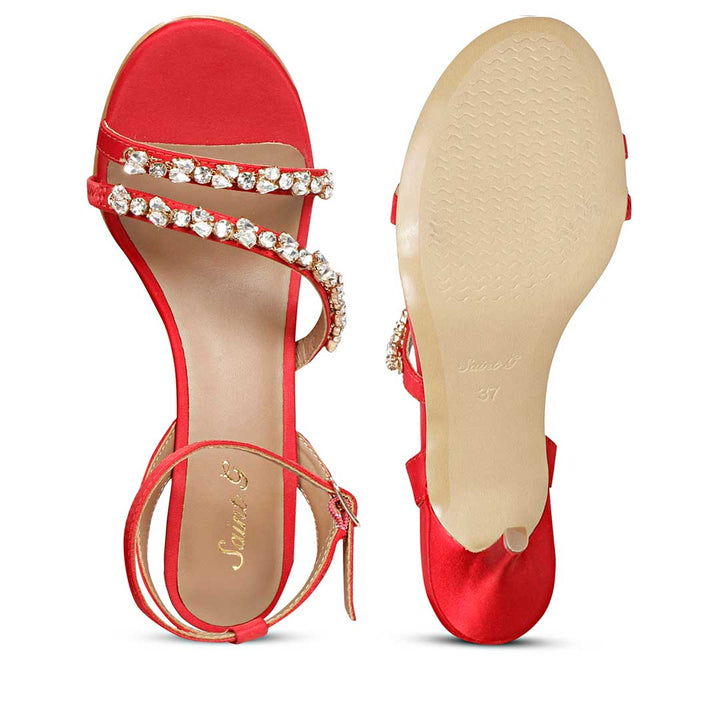 Saint Isla Stone embellished Red Leather Strappy Stilettos