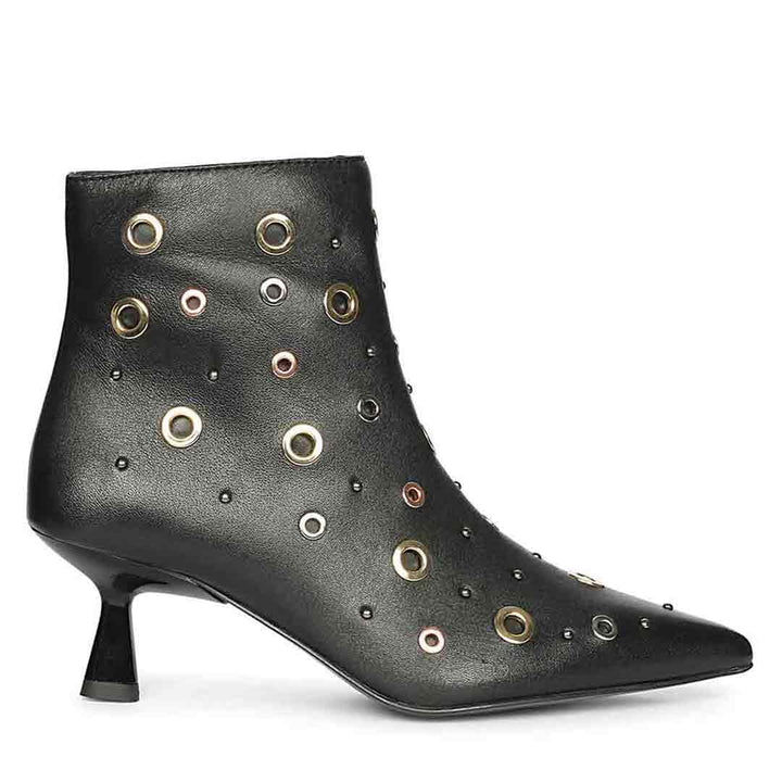 Saint Orla Multicolor Eyelet Black Leather Ankle Boots