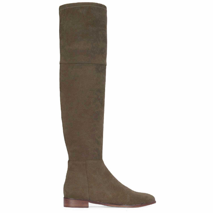Saint Ophelia Taupe Stretch Suede Above The Knee Boots