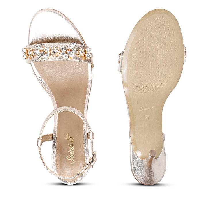 Saint Alani Transparent Stones Embellished Gold Leather Stilettos