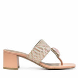 Saint Stevie Stone Jeweled Pink Raffia Block Heels