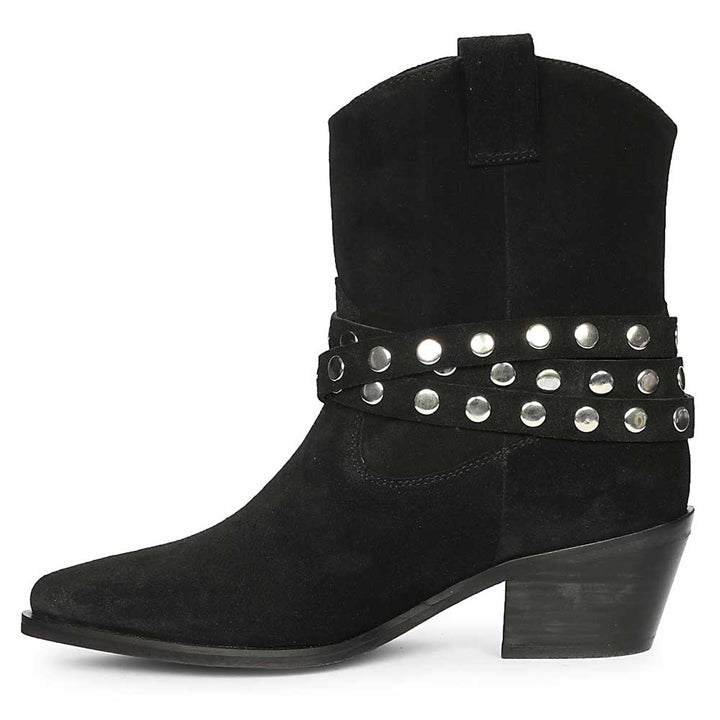 Saint Bristol Black Suede Leather Studded Ankle Boots
