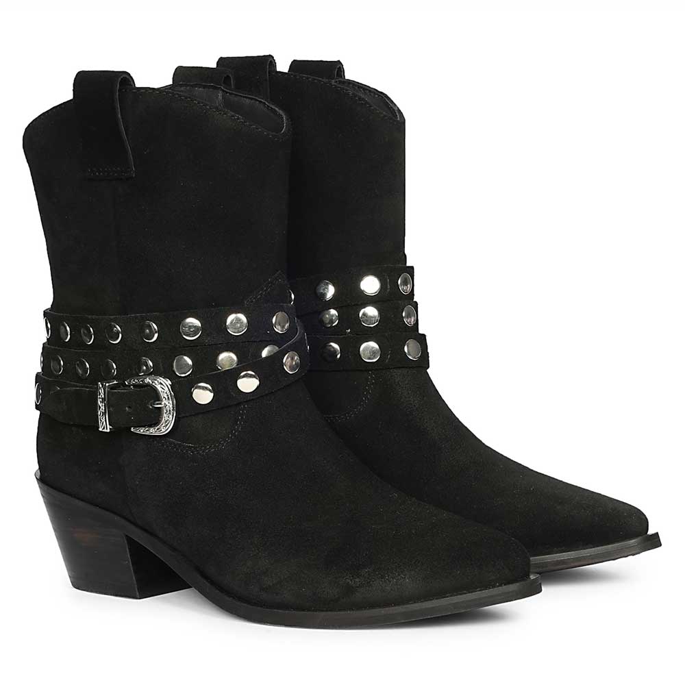 Saint Bristol Black Suede Leather Studded Ankle Boots