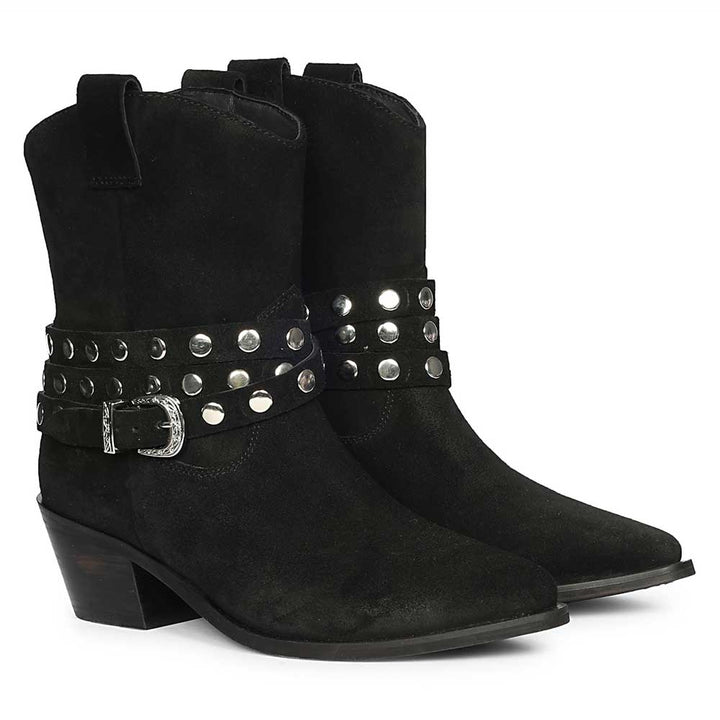 Saint Bristol Black Suede Leather Studded Ankle Boots