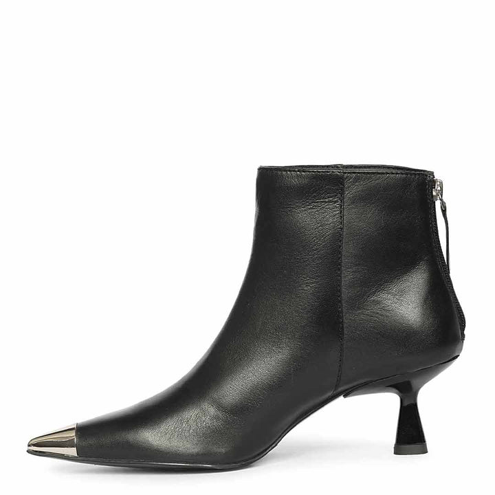 Saint Celvyn Black Leather Pointed Toe Cap Ankle Boots