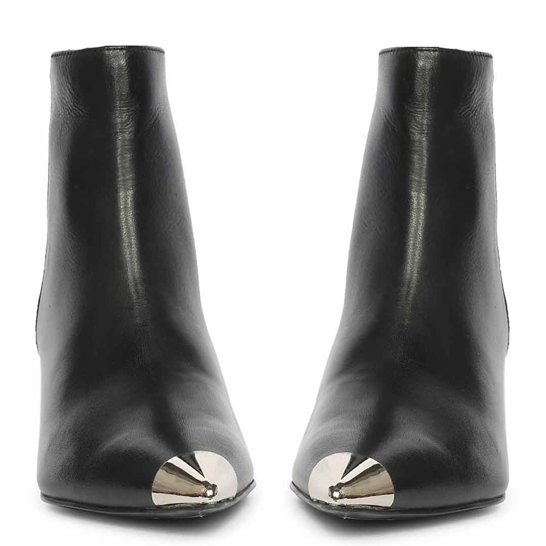 Saint Celvyn Black Leather Pointed Toe Cap Ankle Boots