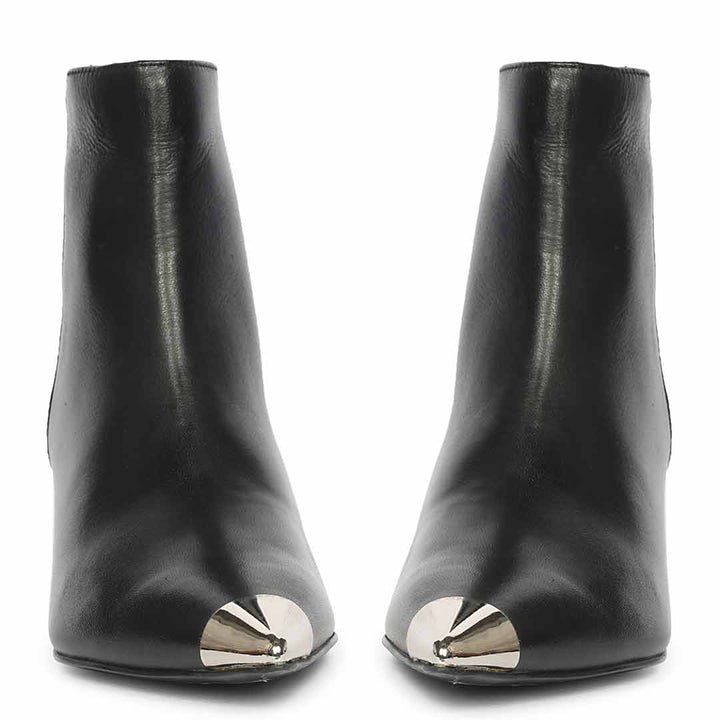 Saint Celvyn Black Leather Pointed Toe Cap Ankle Boots