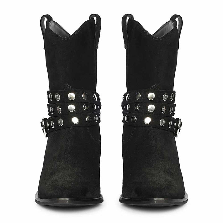 Saint Bristol Black Suede Leather Studded Ankle Boots
