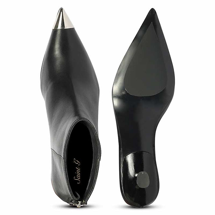 Saint Celvyn Black Leather Pointed Toe Cap Ankle Boots