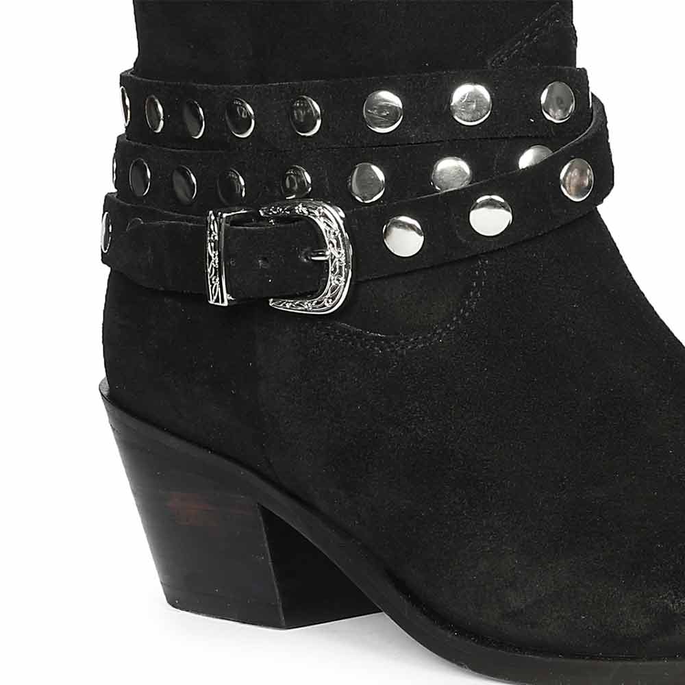 Saint Bristol Black Suede Leather Studded Ankle Boots