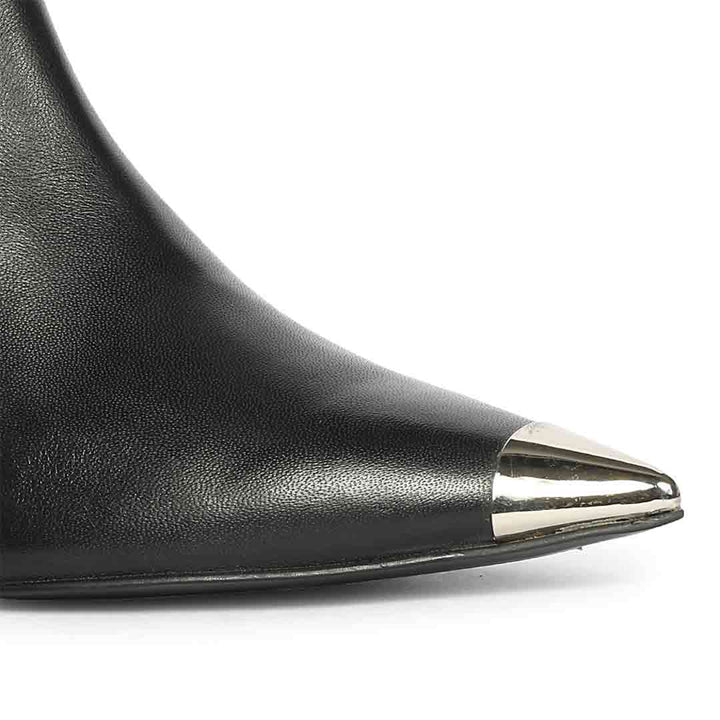Saint Celvyn Black Leather Pointed Toe Cap Ankle Boots