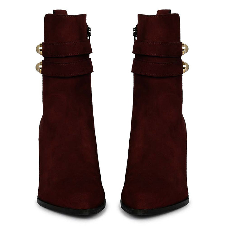 Saint Rosabel Pearl Bordo Suede Leather Wedge Ankle Boots