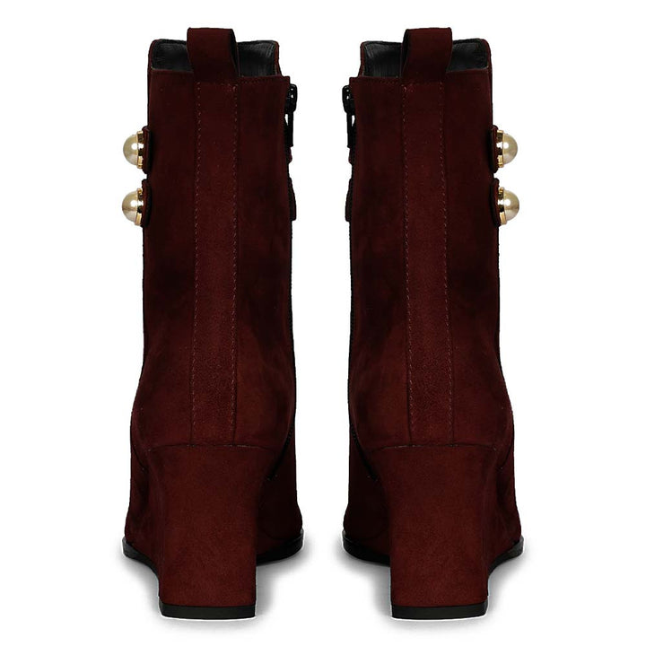 Saint Rosabel Pearl Bordo Suede Leather Wedge Ankle Boots