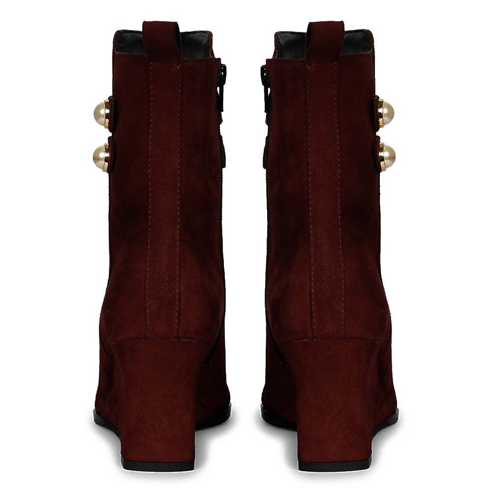 Saint Rosabel Pearl Bordo Suede Leather Wedge Ankle Boots