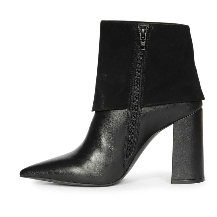 Saint Quorra Black Leather Fold-Over Ankle Boots