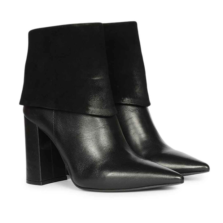 Saint Quorra Black Leather Fold-Over Ankle Boots