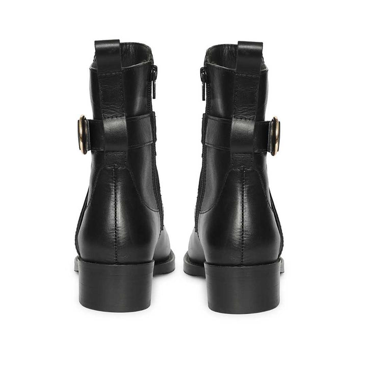 Saint Valentina Gold Buckle Black Leather Ankle Boots