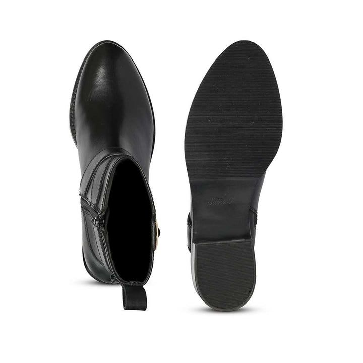 Saint Valentina Gold Buckle Black Leather Ankle Boots