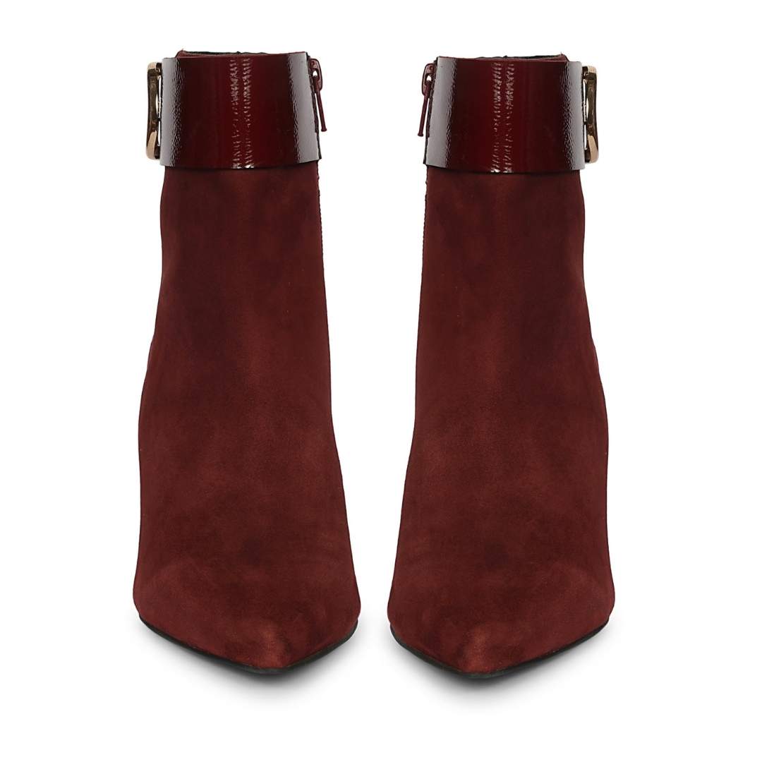 Saint Isabeau Gold Buckle Bordo Suede Stiletto Ankle Boots