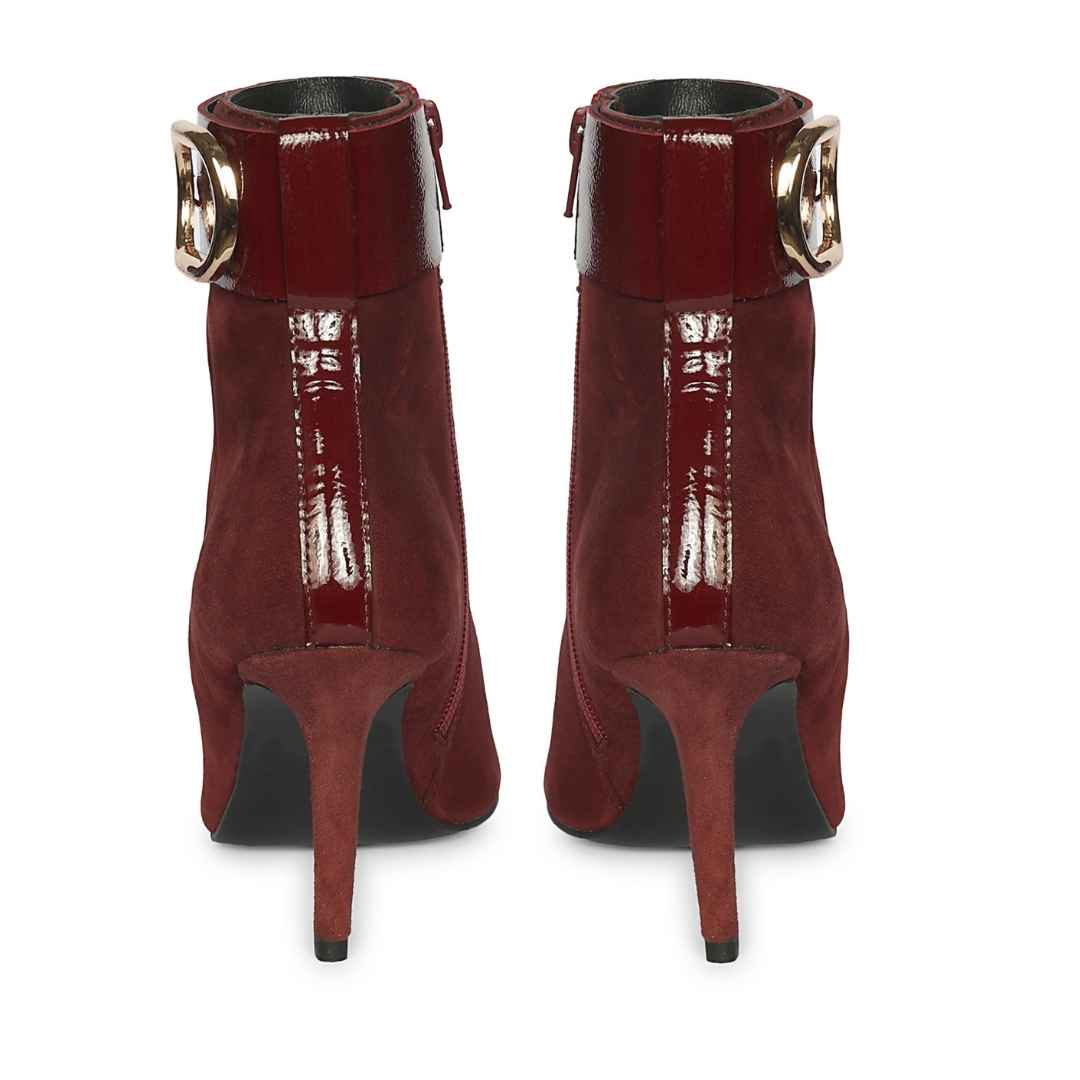 Saint Isabeau Gold Buckle Bordo Suede Stiletto Ankle Boots