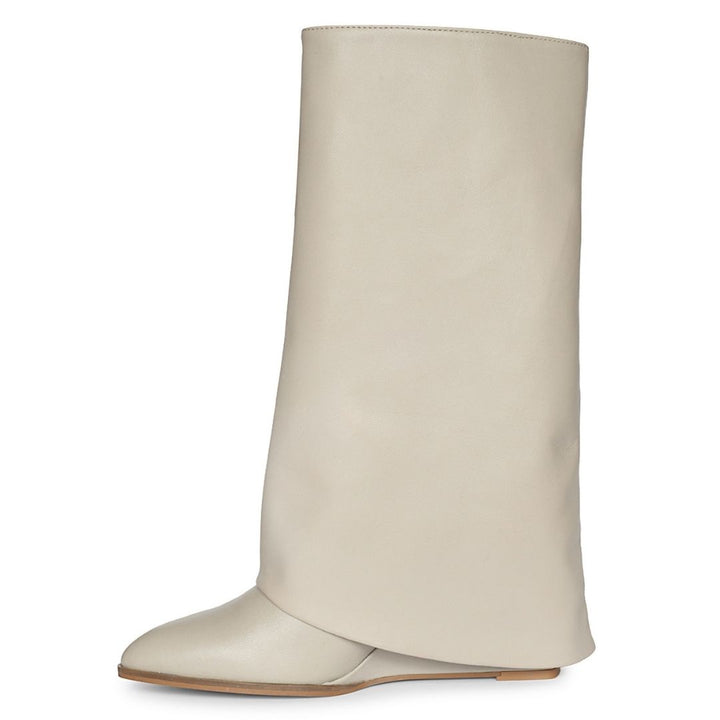Saint  Harlow Stone Leather Fold-Over Hidden Wedge Long Boots