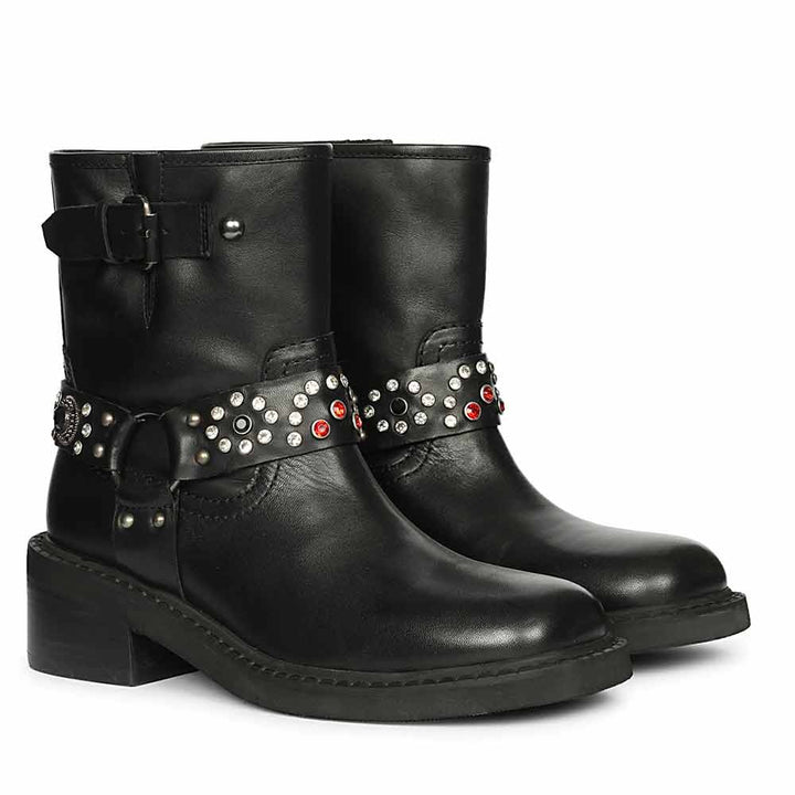 Saint Amada Multi Studs O-Ring Leather Ankle Boots