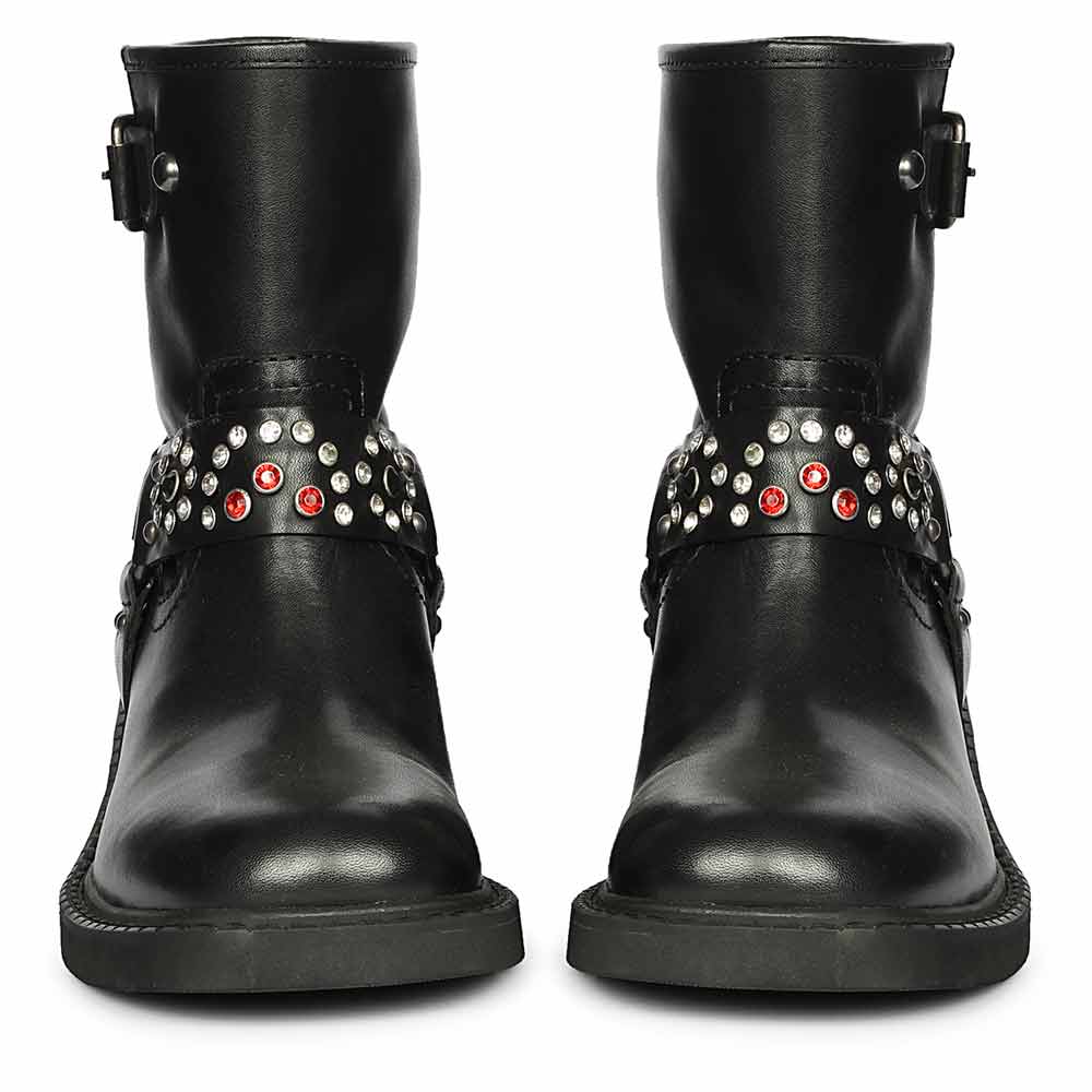 Saint Amada Multi Studs O-Ring Leather Ankle Boots