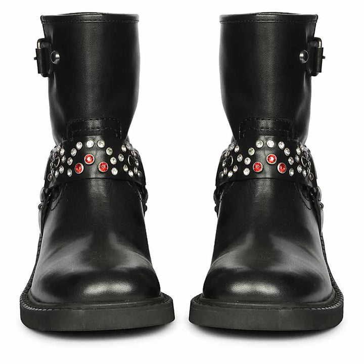 Saint Amada Multi Studs O-Ring Leather Ankle Boots