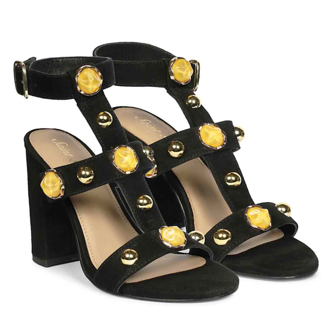 Saint Hope Studded Black Suede Block Heels
