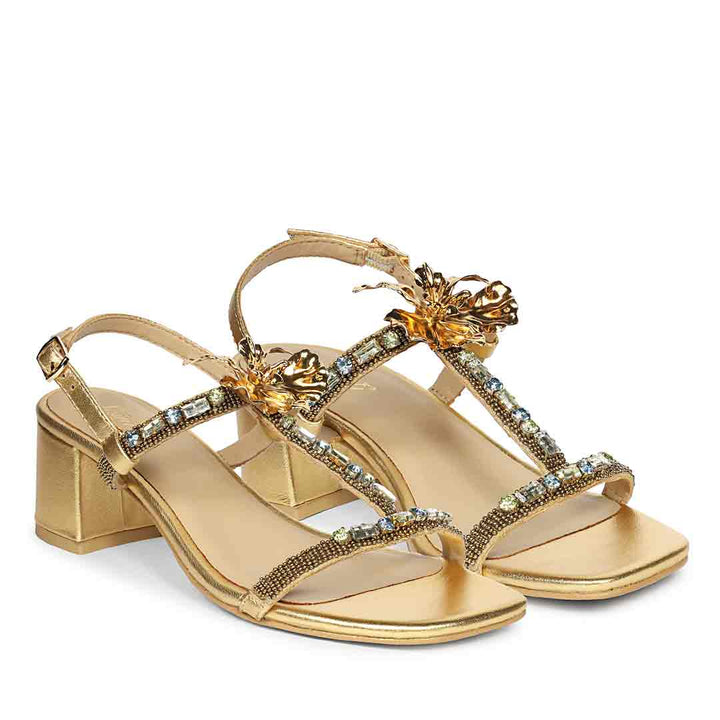 Saint Diva Embellished Metallic Gold Block Heels