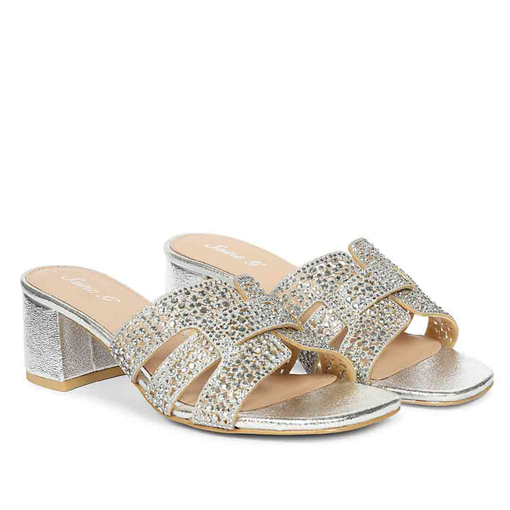 Saint Stevie Crystal Silver Leather Block Heels