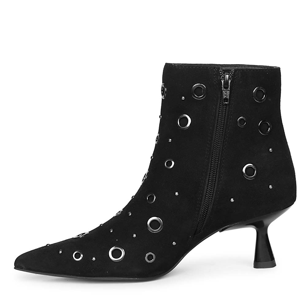 Saint Orla Black Suede Leather Eyelet Ankle Boots