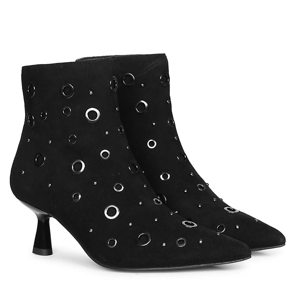 Saint Orla Black Suede Leather Eyelet Ankle Boots
