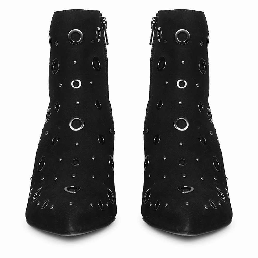 Saint Orla Black Suede Leather Eyelet Ankle Boots