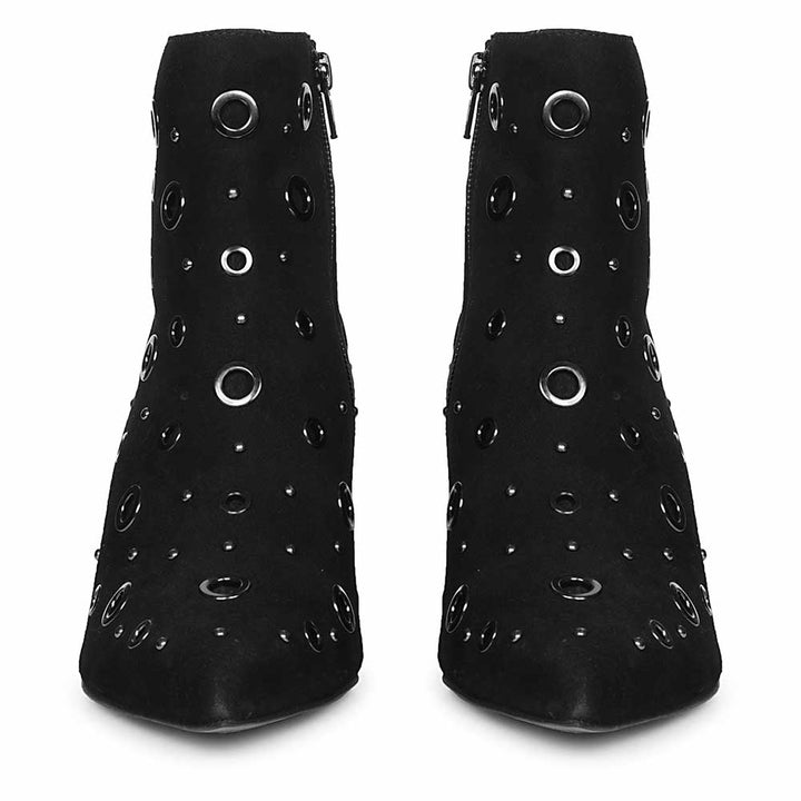 Saint Orla Black Suede Leather Eyelet Ankle Boots