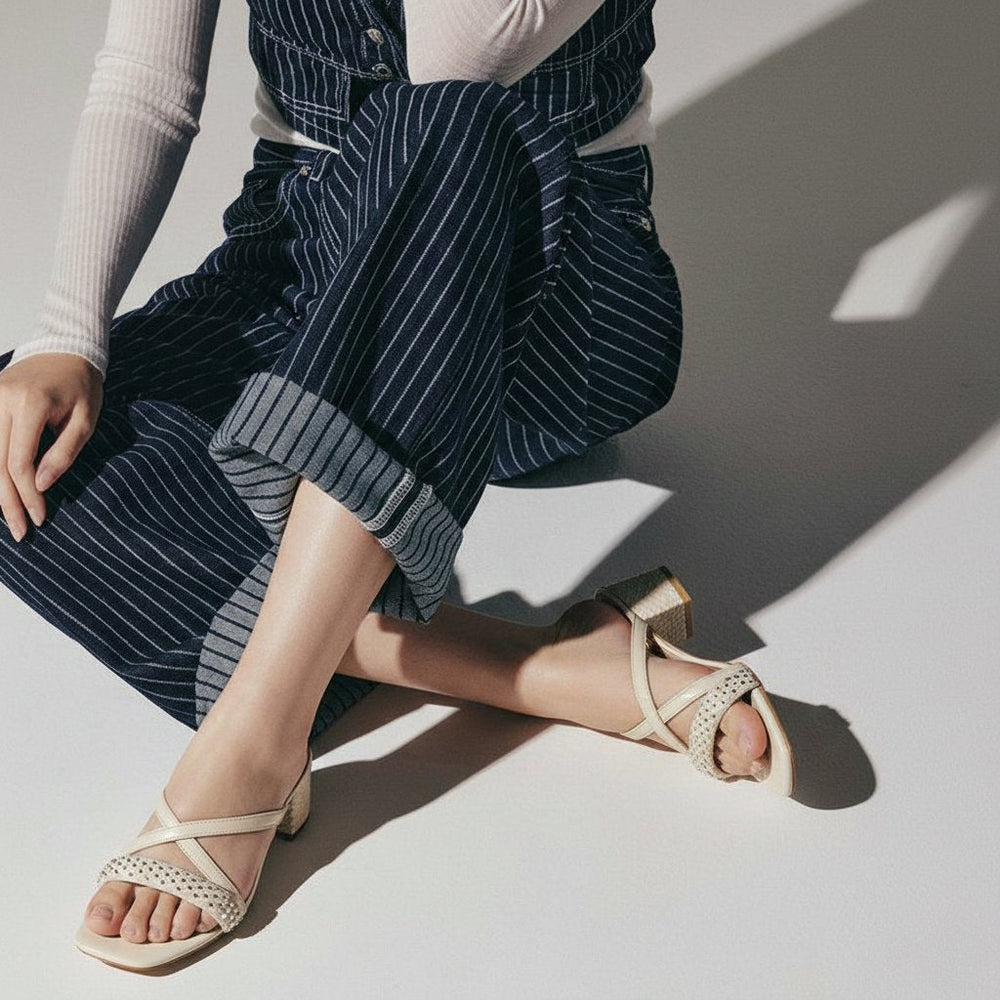 Embellished Off White Heel Sandals
